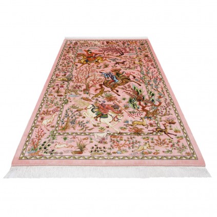 فرش ماشینی طرح سراسر شکارگاه، ابریشم بامبو، سبک پارسی، کد 800230