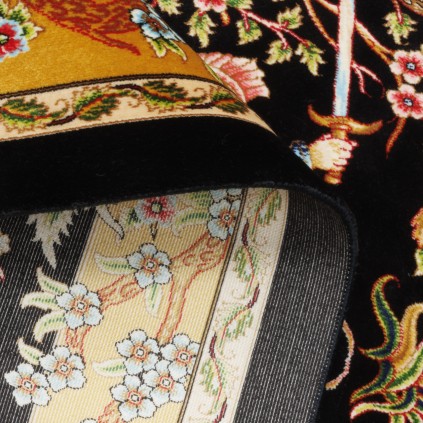 فرش ماشینی طرح سراسر شکارگاه، ابریشم بامبو، سبک پارسی، کد 800230