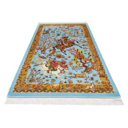 فرش ماشینی طرح سراسر شکارگاه، ابریشم بامبو، سبک پارسی، کد 800230