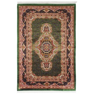 فرش ماشینی طرح ترنج دار نئوکلاسیک، اکریلیک + ابریشم بامبو، سبک پارسی، کد 200231