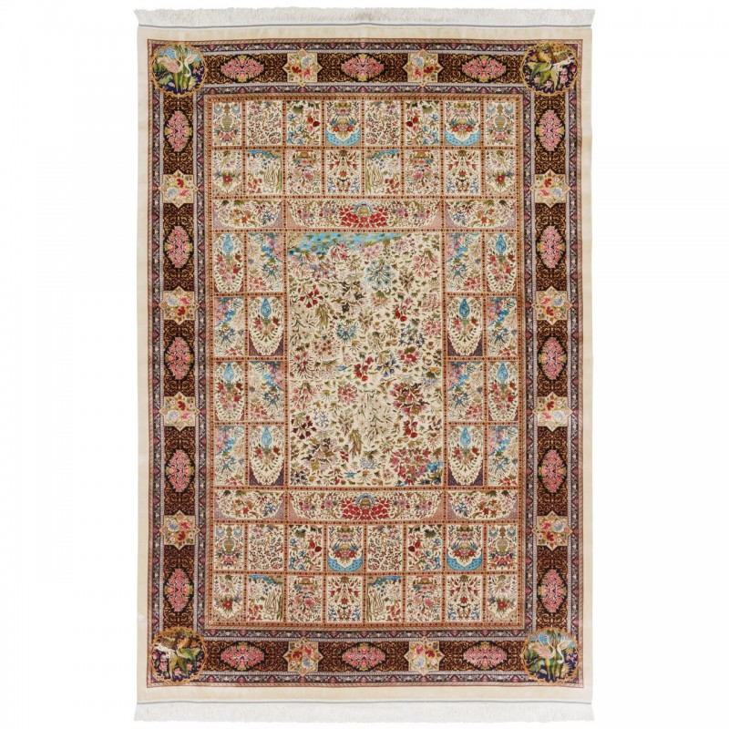 Machine-made Rug, Floral Framed, Acrylic + Bamboo Silk, Persian Style, Ref 200233
