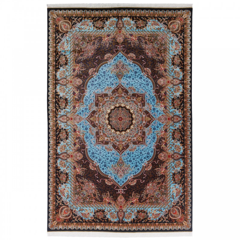 سجادة صناعية بنقشة زاوية وترنج الكلاسيكية الجديدة، حرير بامبو، على الطراز الفارسي، رقم 800234