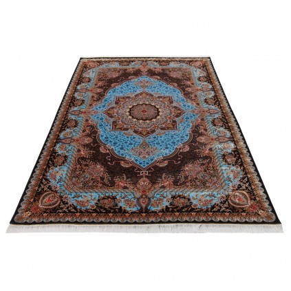 سجادة صناعية بنقشة زاوية وترنج الكلاسيكية الجديدة، حرير بامبو، على الطراز الفارسي، رقم 800234