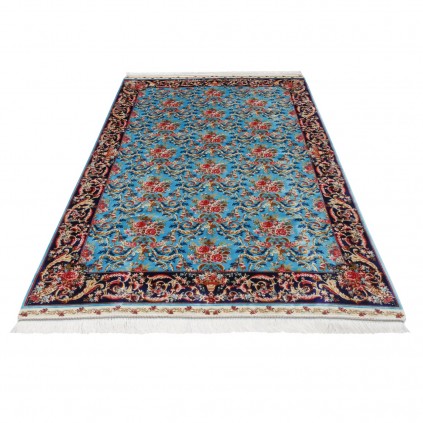 فرش ماشینی طرح سراسر گلدار، اکریلیک + ابریشم بامبو، سبک پارسی، کد 200239