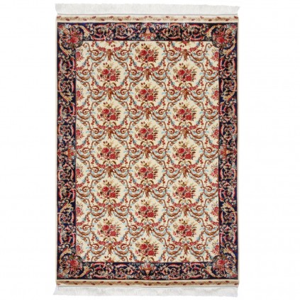 فرش ماشینی طرح سراسر گلدار، اکریلیک + ابریشم بامبو، سبک پارسی، کد 200239