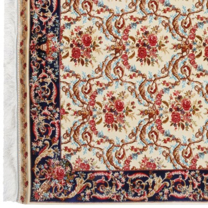 فرش ماشینی طرح سراسر گلدار، اکریلیک + ابریشم بامبو، سبک پارسی، کد 200239