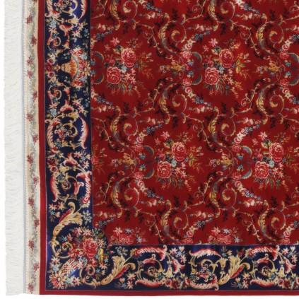 فرش ماشینی طرح سراسر گلدار، اکریلیک + ابریشم بامبو، سبک پارسی، کد 200239