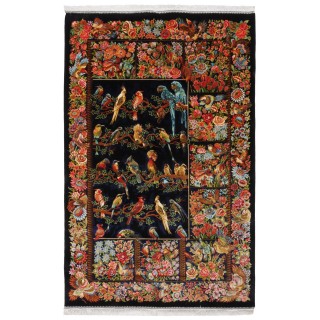 Machine-made Rug, Flowers & Birds All-over, Bamboo Silk, Persian Style, Ref 800241