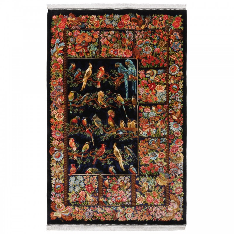 Machine-made Rug, Flowers & Birds All-over, Bamboo Silk, Persian Style, Ref 800241