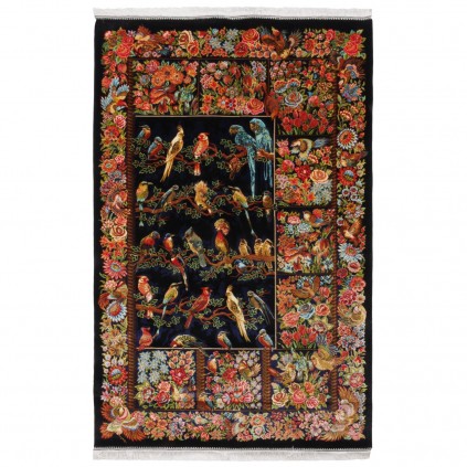Machine-made Rug, Flowers & Birds All-over, Bamboo Silk, Persian Style, Ref 800241