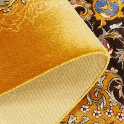 فرش ماشینی طرح ترنج دار گلدار، ابریشم بامبو، سبک پارسی، کد 800242