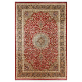 Machine-made Rug, Floral Corner Medallion, Bamboo Silk, Persian Style, Ref 800244