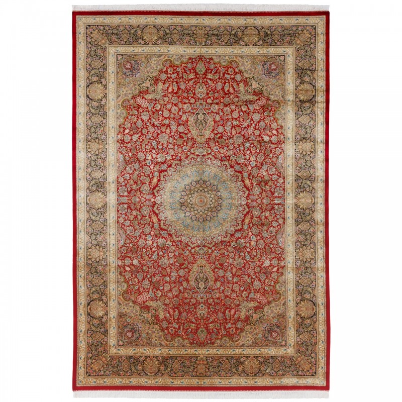 Machine-made Rug, Floral Corner Medallion, Bamboo Silk, Persian Style, Ref 800244
