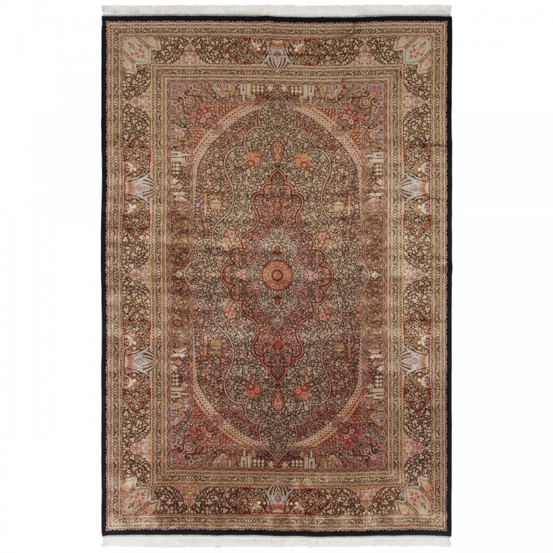 Machine-made Rug, Floral Corner Medallion, Acrylic + Bamboo Silk, Persian Style, Ref 200249