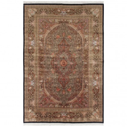 Machine-made Rug, Floral Corner Medallion, Acrylic + Bamboo Silk, Persian Style, Ref 200249