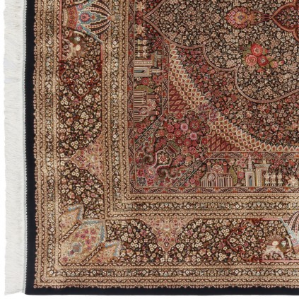 Machine-made Rug, Floral Corner Medallion, Acrylic + Bamboo Silk, Persian Style, Ref 200249