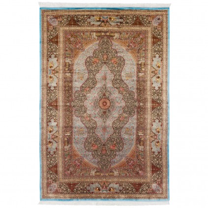 Machine-made Rug, Floral Corner Medallion, Acrylic + Bamboo Silk, Persian Style, Ref 200249