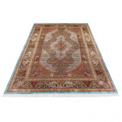 Machine-made Rug, Floral Corner Medallion, Acrylic + Bamboo Silk, Persian Style, Ref 200249