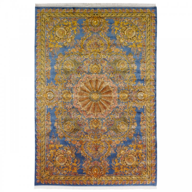 فرش ماشینی طرح ترنج دار نئوکلاسیک، ابریشم بامبو، سبک پارسی، کد 800250