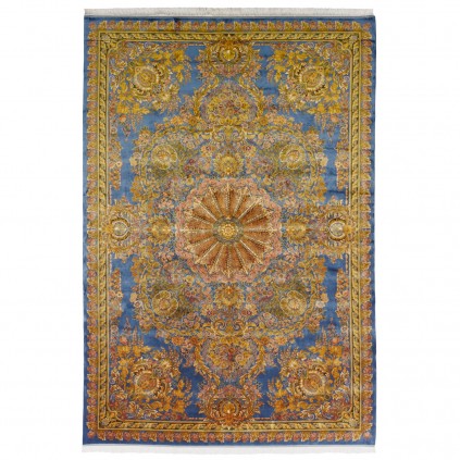 فرش ماشینی طرح ترنج دار نئوکلاسیک، ابریشم بامبو، سبک پارسی، کد 800250