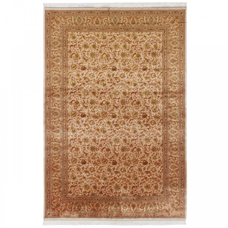 فرش ماشینی طرح افشان گلدار، اکریلیک + ابریشم بامبو، سبک پارسی، کد 200252