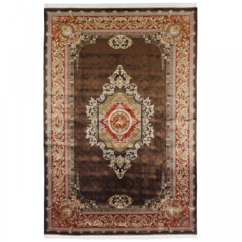 Machine-made Rug, Floral Corner Medallion, Bamboo Silk, Persian Style, Ref 800253