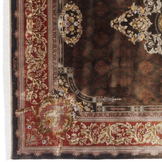 Machine-made Rug, Floral Corner Medallion, Bamboo Silk, Persian Style, Ref 800253