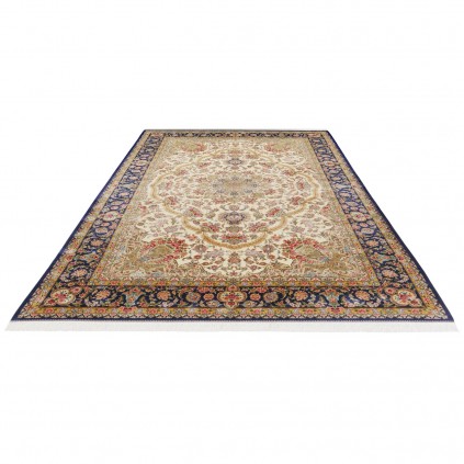 سجادة صناعية بنقشة زاوية وترنج مزخرف بالورود، حرير بامبو، على الطراز الفارسي، رقم 800263