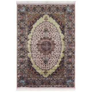 سجادة صناعية بنقشة زاوية وترنج مزخرف بالورود، أكريليك مع حرير بامبو، على الطراز الفارسي، رقم 200264