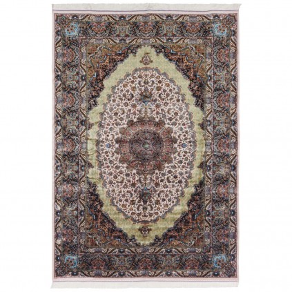 Machine-made Rug, Floral Corner Medallion, Acrylic + Bamboo Silk, Persian Style, Ref 200264