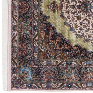 سجادة صناعية بنقشة زاوية وترنج مزخرف بالورود، أكريليك مع حرير بامبو، على الطراز الفارسي، رقم 200264