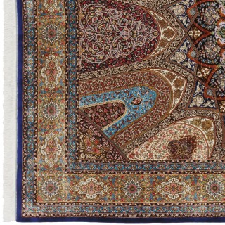 سجادة صناعية بنقشة قبة مزخرف بالورود، أكريليك مع حرير بامبو، على الطراز الفارسي، رقم 200265