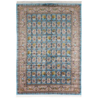 Machine-made Rug, Floral Square/Block, Acrylic + Bamboo Silk, Persian Style, Ref 200267