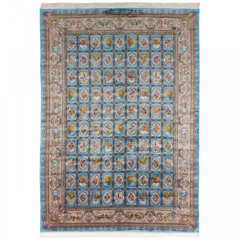 Machine-made Rug, Floral Square/Block, Acrylic + Bamboo Silk, Persian Style, Ref 200267