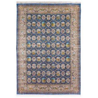 سجادة صناعية بنقشة مربعي مزخرف بالورود، أكريليك مع حرير بامبو، على الطراز الفارسي، رقم 200267