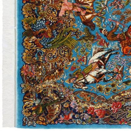 Machine-made Rug, Hunting Scene All-over, Acrylic + Bamboo Silk, Persian Style, Ref 200270