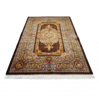 فرش ماشینی طرح ترنج دار نئوکلاسیک، ابریشم بامبو، سبک پارسی، کد 800276