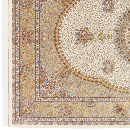 سجادة صناعية بنقشة ترنج مزخرف بالورود، حرير بامبو، على الطراز الفارسي، رقم 800286