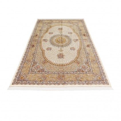 سجادة صناعية بنقشة ترنج مزخرف بالورود، حرير بامبو، على الطراز الفارسي، رقم 800286