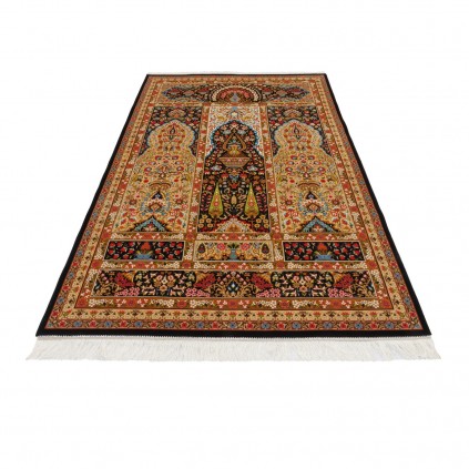 فرش ماشینی طرح قابی گلدار، ابریشم بامبو، سبک پارسی، کد 800287