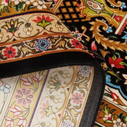 فرش ماشینی طرح قابی گلدار، ابریشم بامبو، سبک پارسی، کد 800287