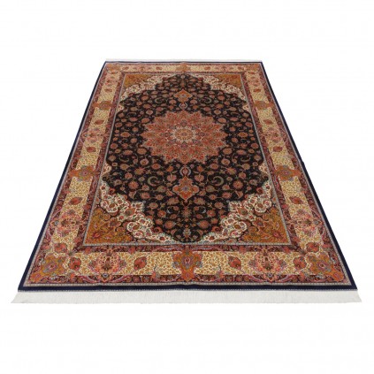 فرش ماشینی طرح لچک ترنج گلدار، ابریشم بامبو، سبک پارسی، کد 800329