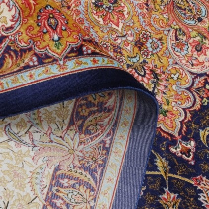 فرش ماشینی طرح لچک ترنج گلدار، ابریشم بامبو، سبک پارسی، کد 800329