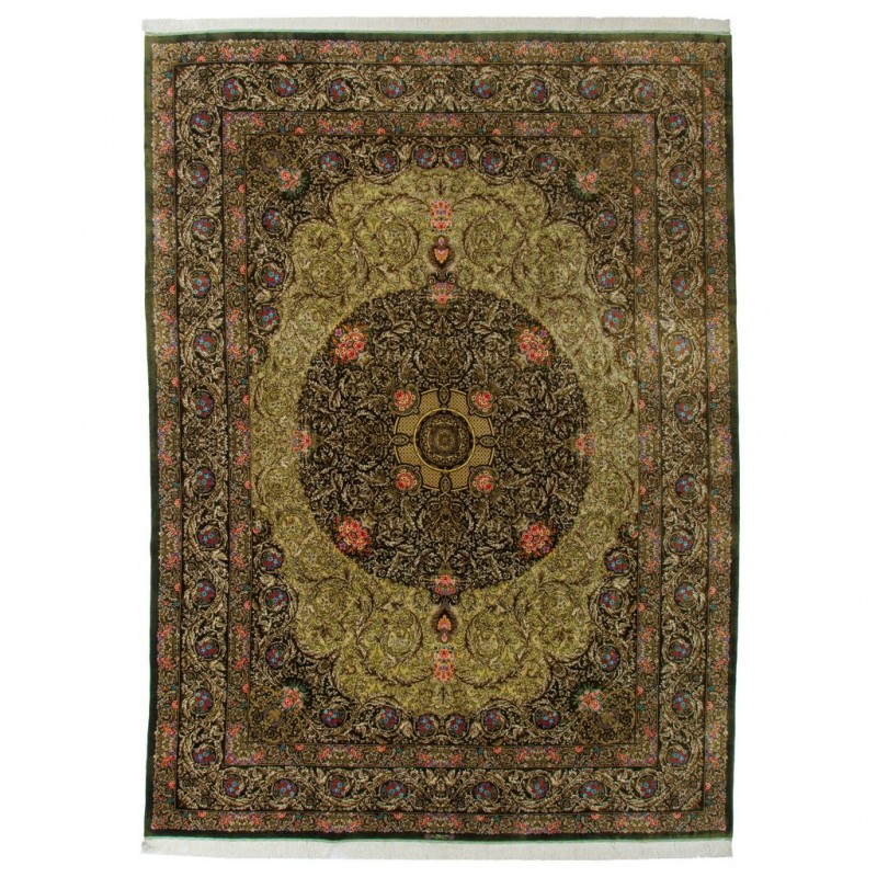 Handwoven Carpet, Corner Medalion Layout, All Silk, Qom, 292 × 400 cm Ref 11100633