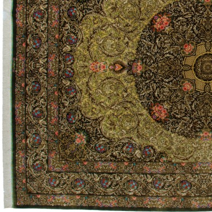 Handwoven Carpet, Corner Medalion Layout, All Silk, Qom, 292 × 400 cm Ref 11100633