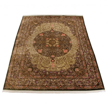 Handwoven Carpet, Corner Medalion Layout, All Silk, Qom, 292 × 400 cm Ref 11100633