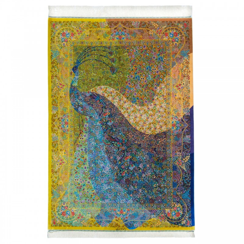 فرش دستباف طرح سراسر تمام ابریشم قم 140 × 205 کد 10200402