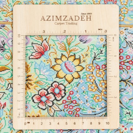 فرش دستباف طرح سراسر تمام ابریشم قم 140 × 205 کد 10200402