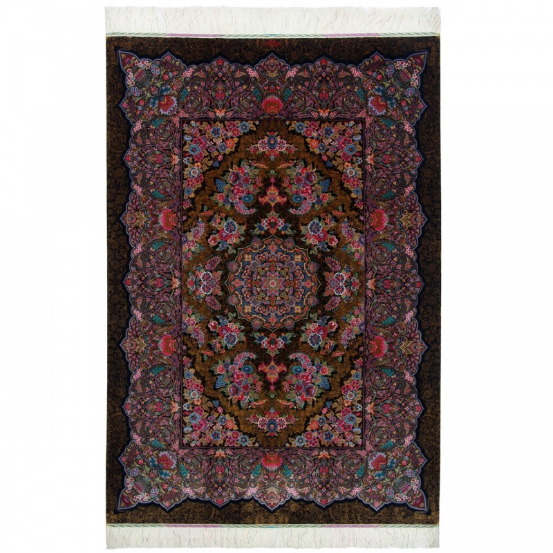 فرش دستباف طرح لچک ترنج تمام ابریشم قم 146 × 210 کد 10300405