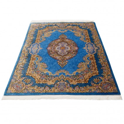 فرش دستباف طرح لچک ترنج تمام ابریشم قم 141 × 214 کد 10300406